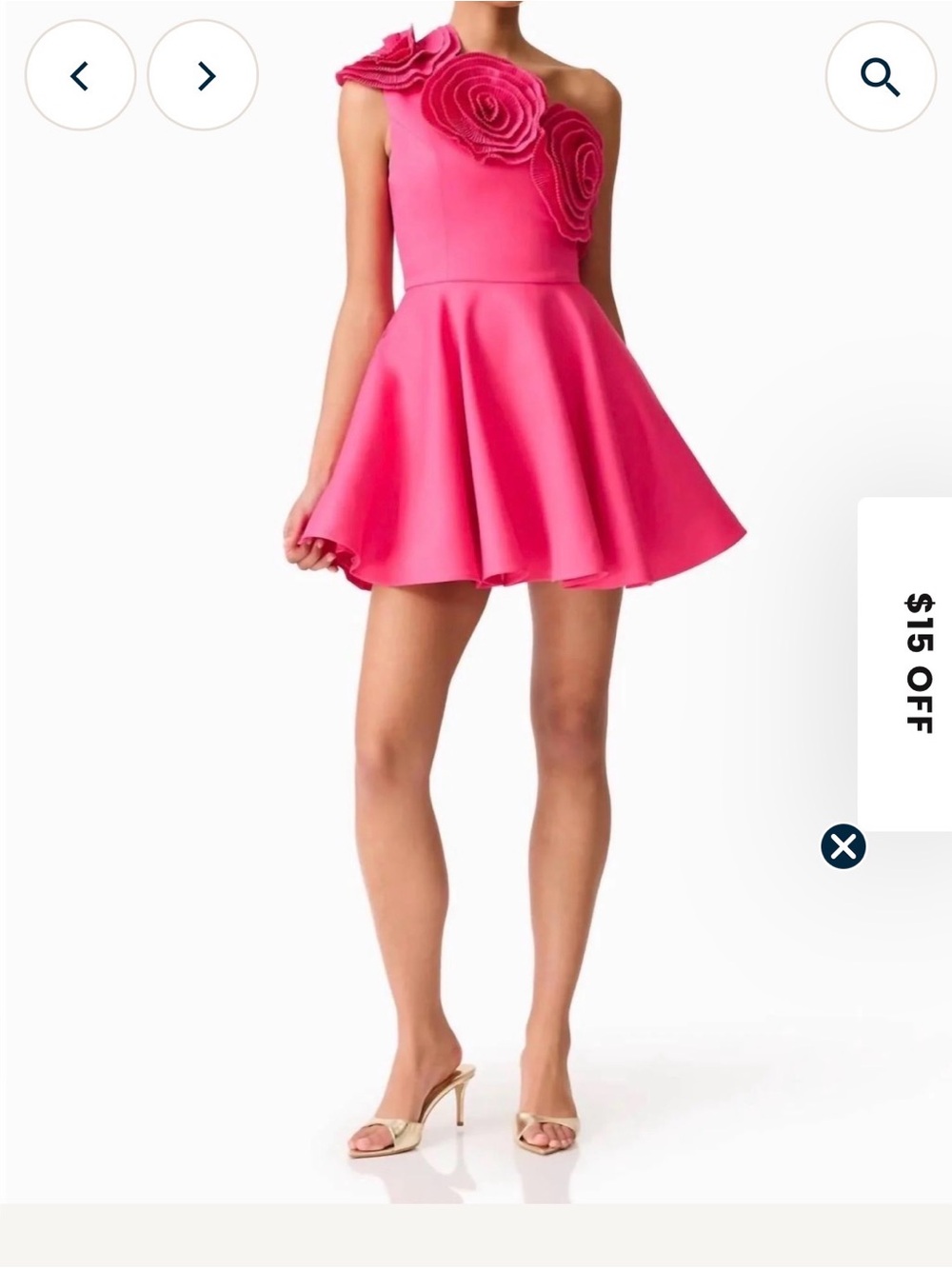 Elliatt Hot Pink One-Shoulder Floral Appliqué Mini Dress